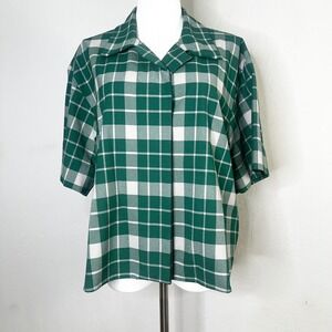 MM6 Maison Margiela Green Plaid Button Up Short Sleeve Shirt Boxy Size 40 / US 4